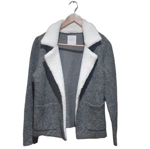 CacheCache Women's Size XS Sweater Jacket in Gray with White Faux Fur Collar